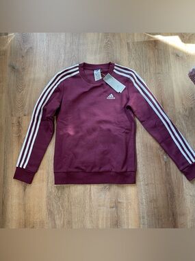 New women’s adidas burgundy crew neck sweatshirt